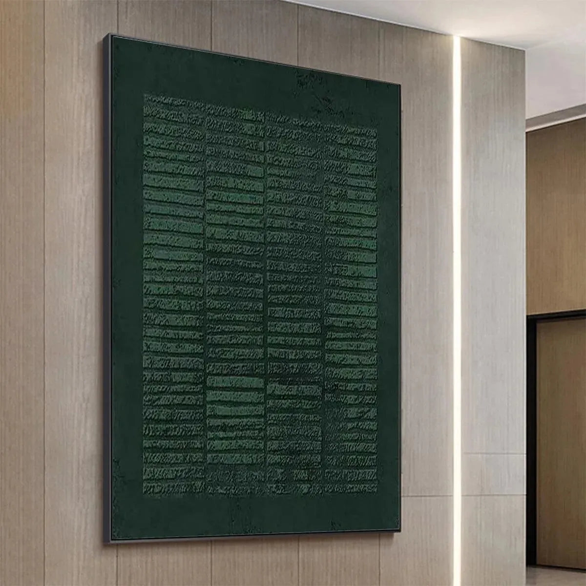 DARK GREEN TEXTURED GRID: Minimalist Textured Painting - Image 3
