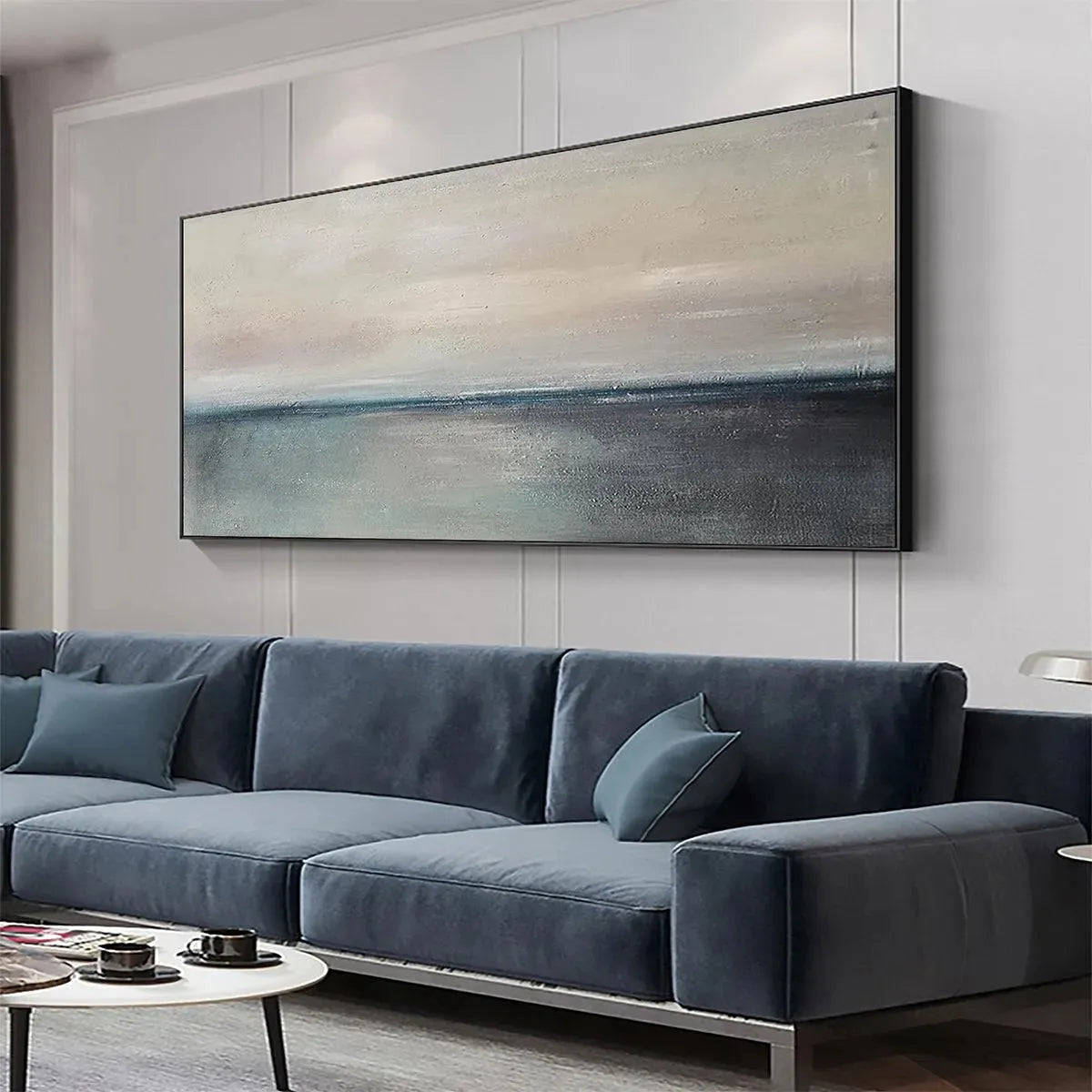 SERENE HORIZON: Panoramic Seascape Painting, Horizontal Wall Art - Image 5