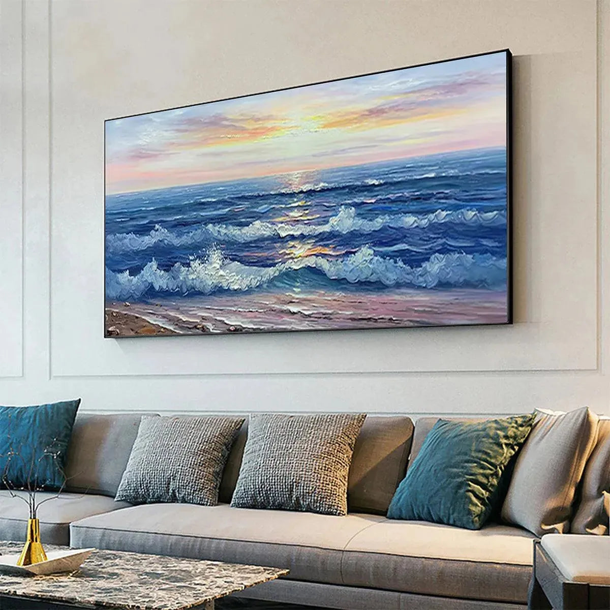 GOLDEN SUNSET SERENADE: Panoramic Ocean Sunset Painting - Image 4