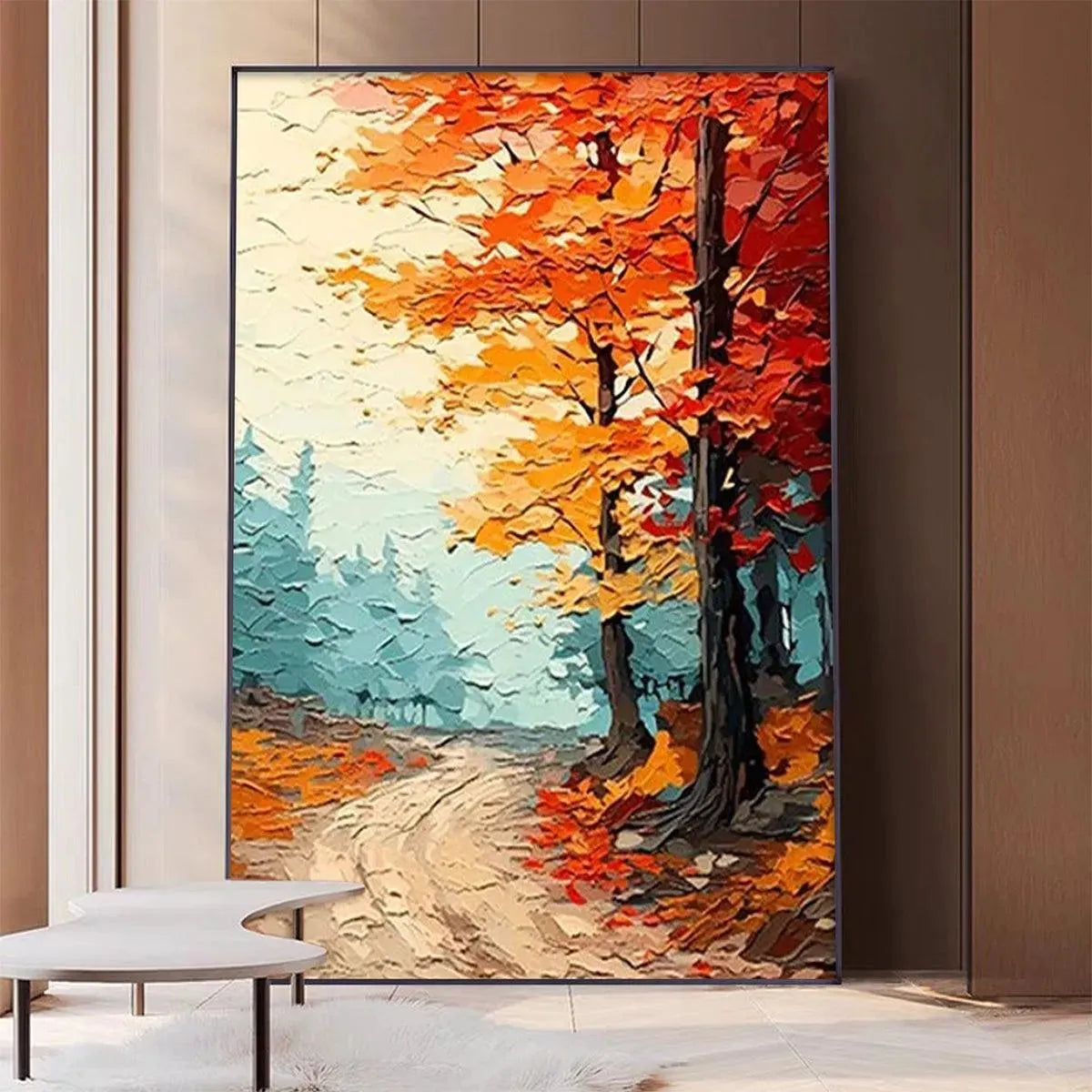 AUTUMN PATH: Textured Forest Path Painting, Orange and Blue Wall Art, Vertical Canvas, Impasto Decor - Image 2