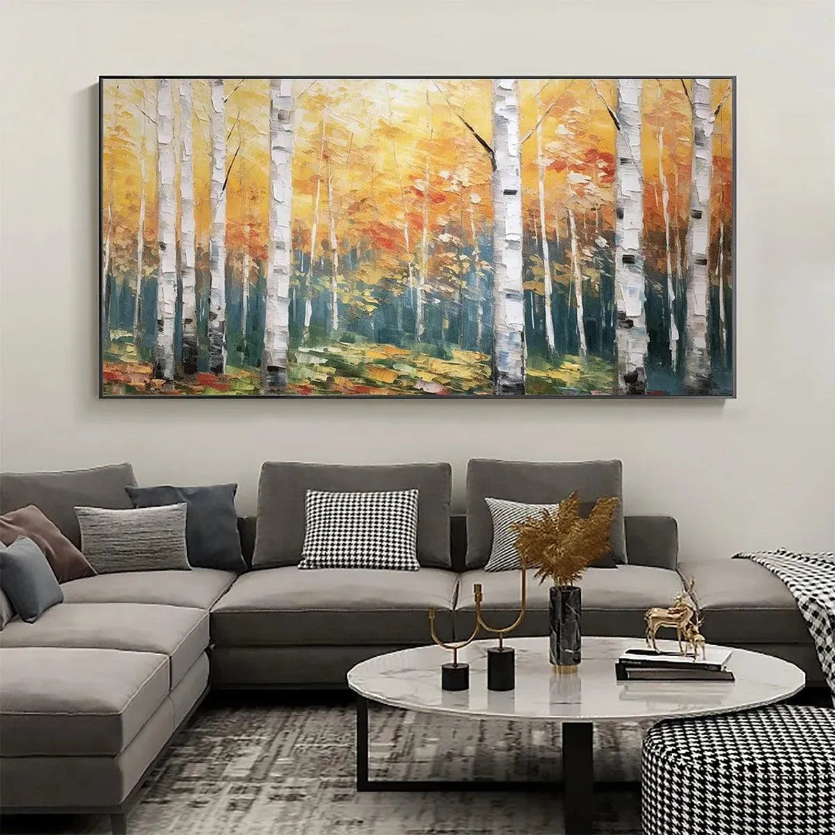 GOLDEN BIRCH GROVE: Forest Painting in Yellow and White - Image 2