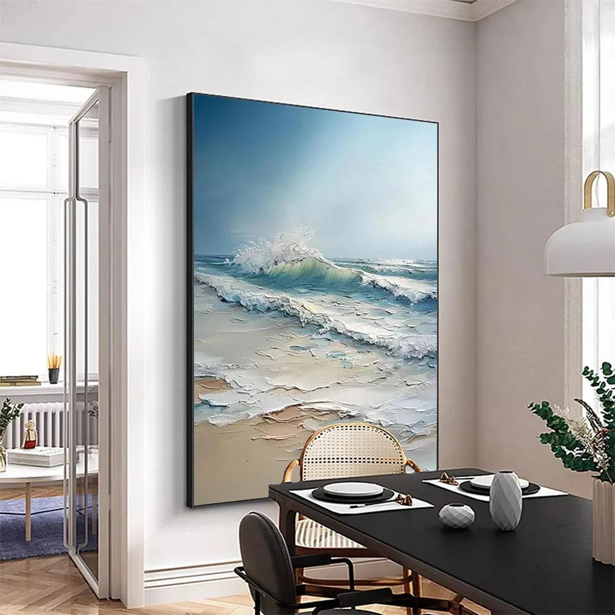 OCEAN'S EMBRACE: Textured Ocean Painting, Impasto Wall Art, Vertical Canvas, Beach Decor - Image 6