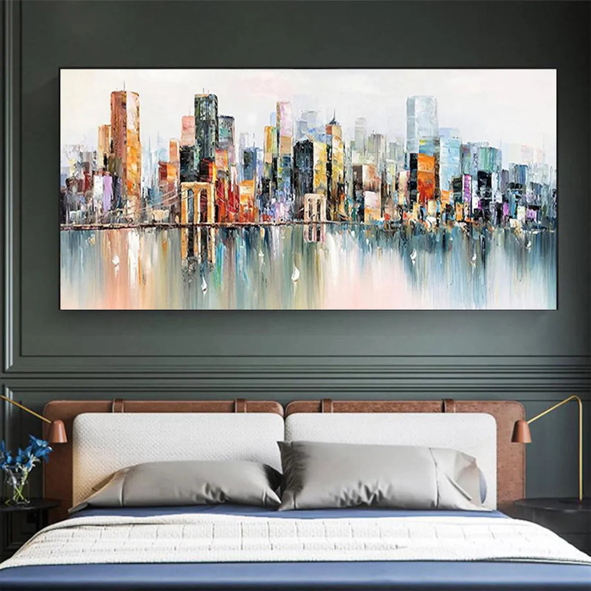METROPOLITAN REFLECTIONS: Panoramic Cityscape Oil Painting - Image 8