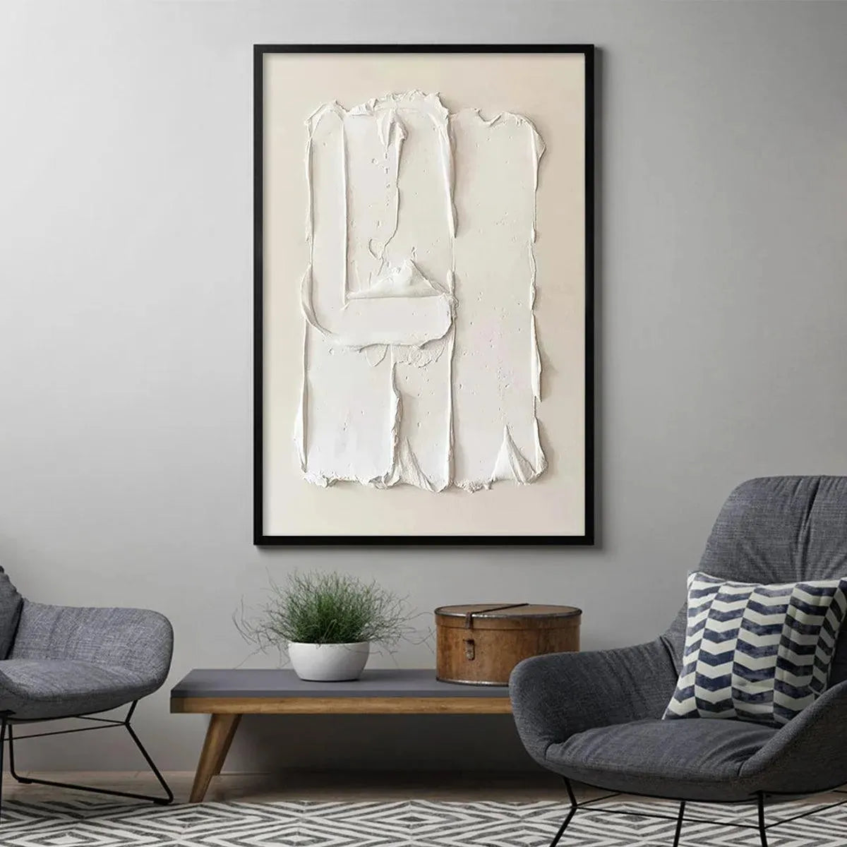 WHITE TEXTURED RELIEF: Textured Abstract Painting in White - Image 4