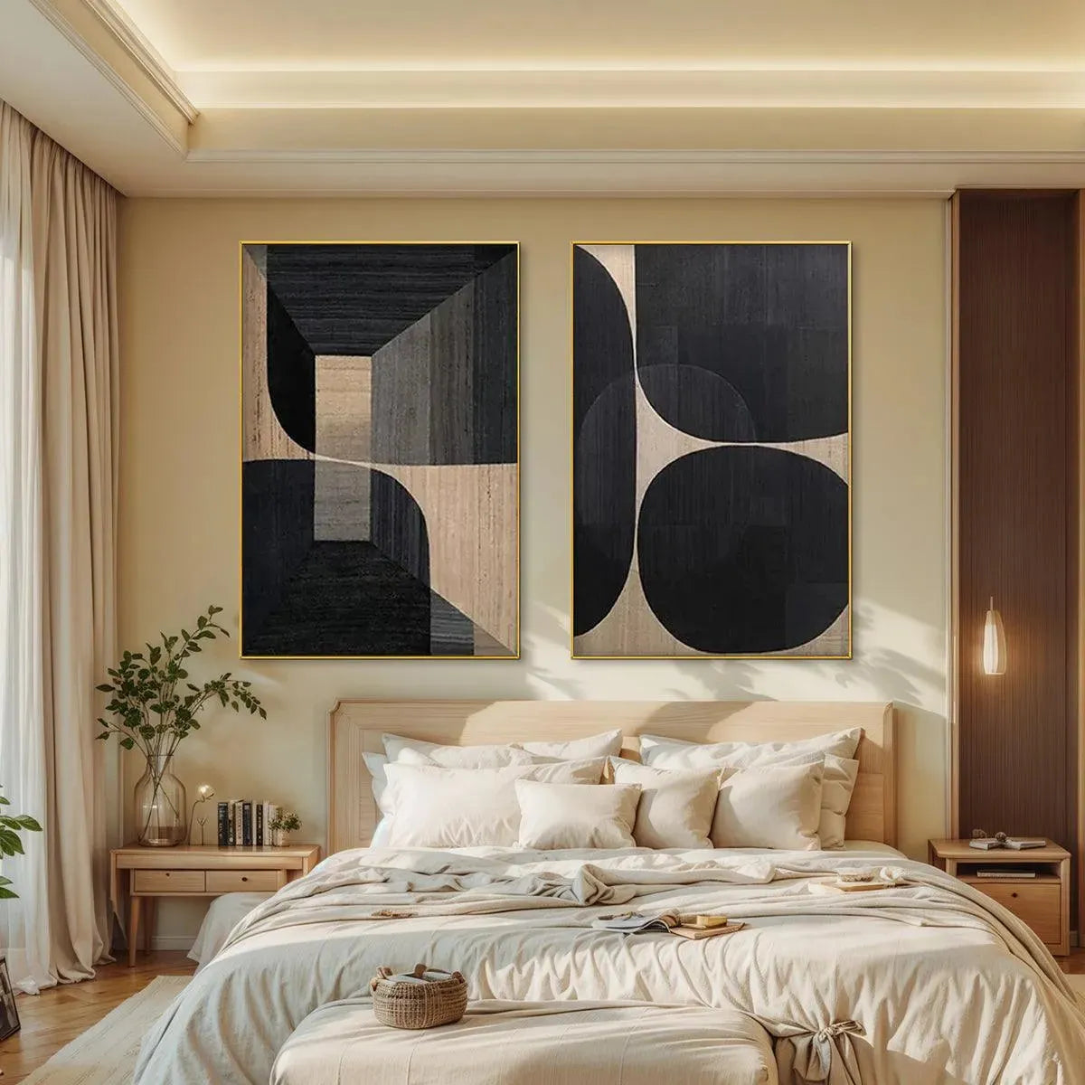 MINIMALIST GEOMETRIC DIPTYCH: Abstract Geometric Painting Set of 2, Square Wall Art - Image 4