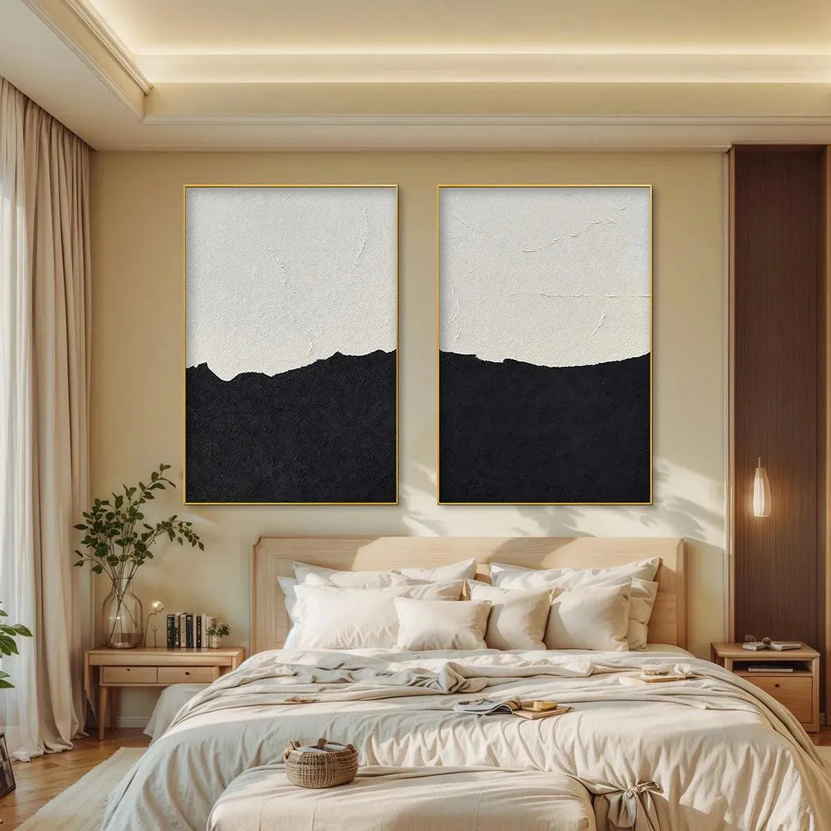 BLACK & WHITE ABSTRACT LANDSCAPE DIPTYCH: Textured Abstract Painting Set of 2, Vertical Wall Art - Image 8
