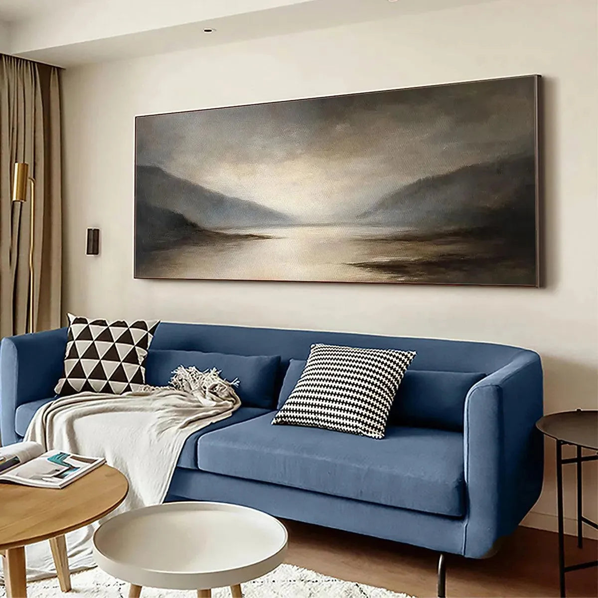 MISTY MORNING SERENITY: Landscape Painting, Panoramic Wall Art, Neutral Decor - Image 4
