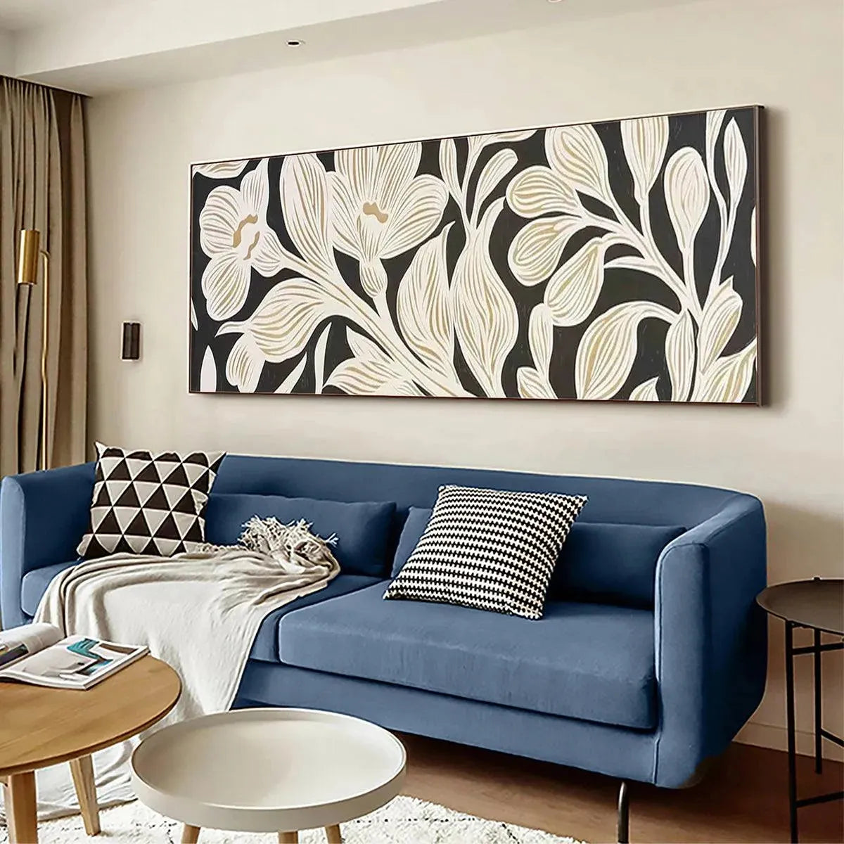 GOLDEN FLORAL PANORAMIC: Floral Painting, Panoramic Wall Art, Black and Gold Decor - Image 5