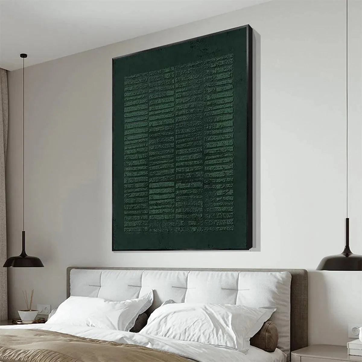 DARK GREEN TEXTURED GRID: Minimalist Textured Painting - Image 4