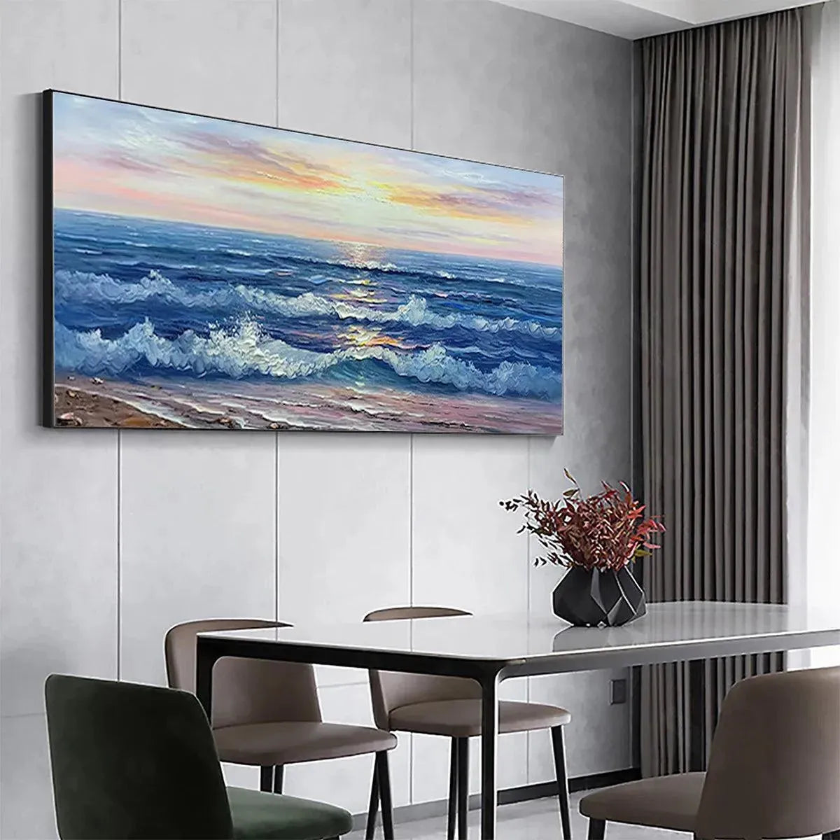 GOLDEN SUNSET SERENADE: Panoramic Ocean Sunset Painting - Image 6