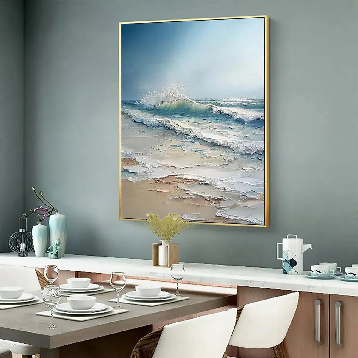 OCEAN'S EMBRACE: Textured Ocean Painting, Impasto Wall Art, Vertical Canvas, Beach Decor - Image 7