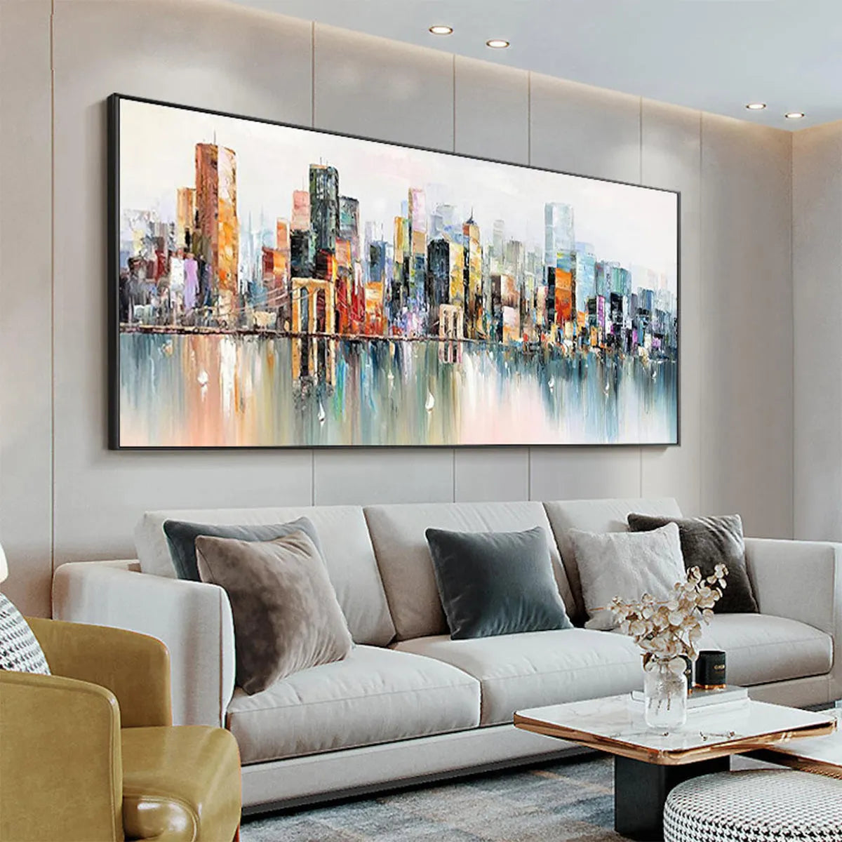 METROPOLITAN REFLECTIONS: Panoramic Cityscape Oil Painting - Image 9