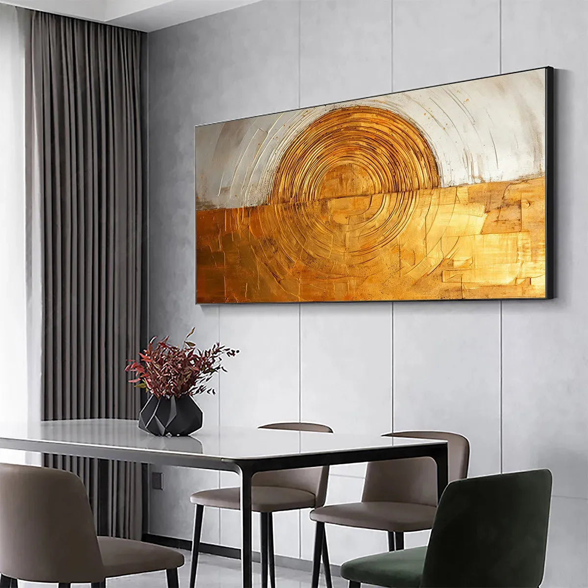 GOLDEN ERA: Panoramic Abstract Oil Painting with Gold and Silver - Image 7