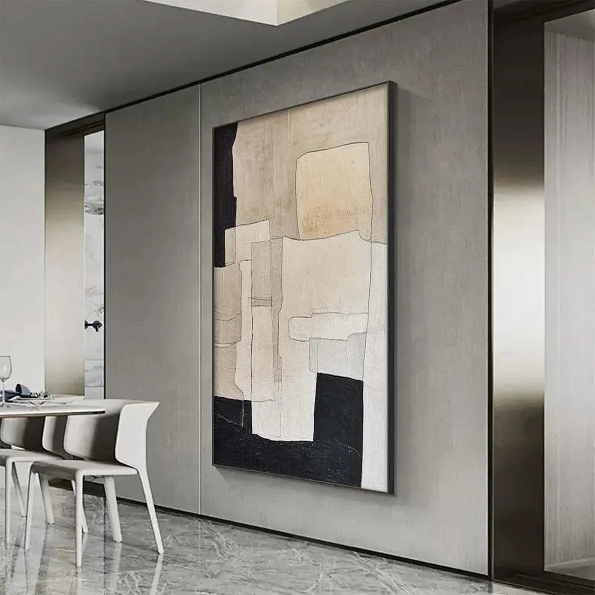 NEUTRAL ABSTRACT: Minimalist Abstract Painting in Beige and Black - Image 5