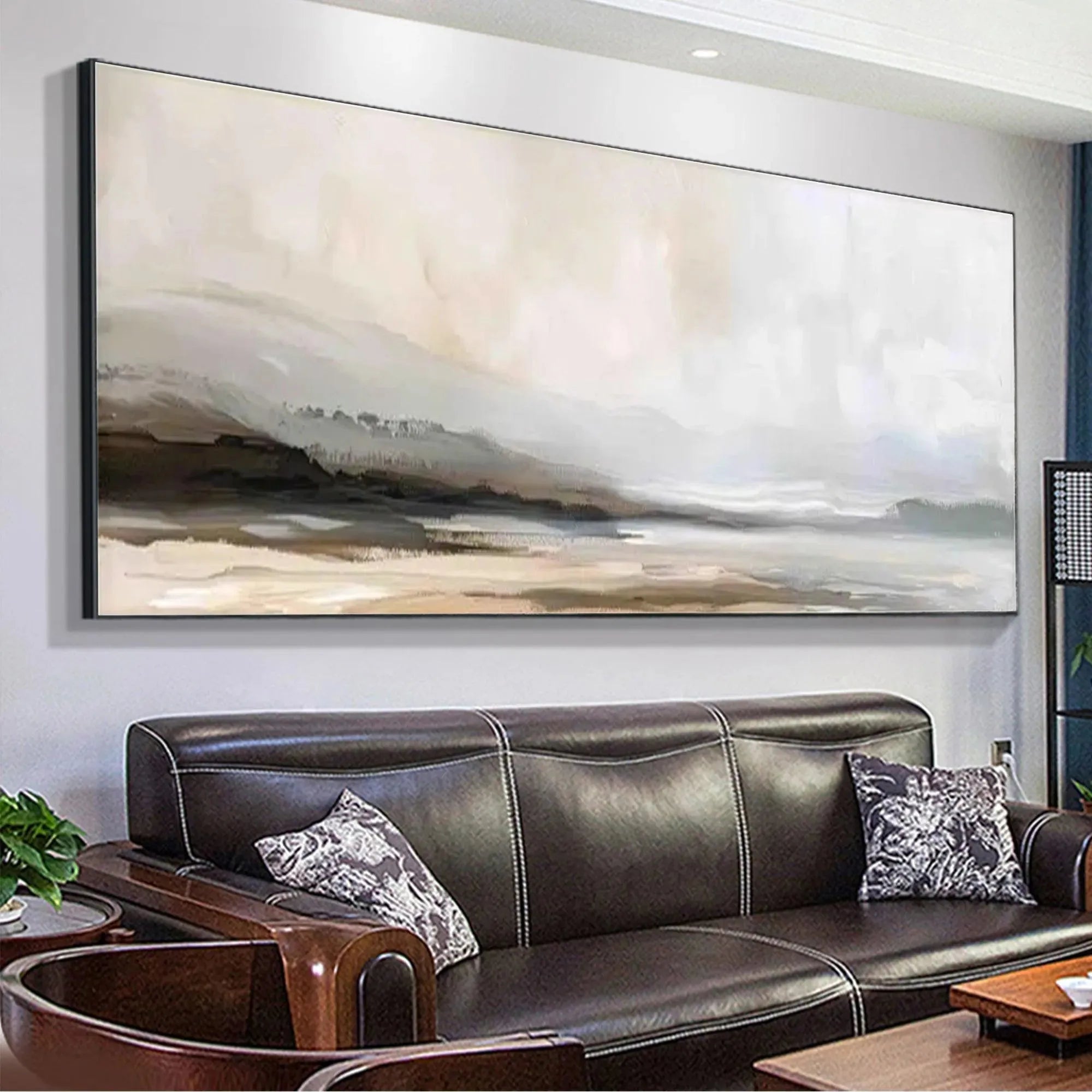 MISTY MOUNTAIN LAKE PANORAMIC: Landscape Painting, Panoramic Wall Art - Image 4