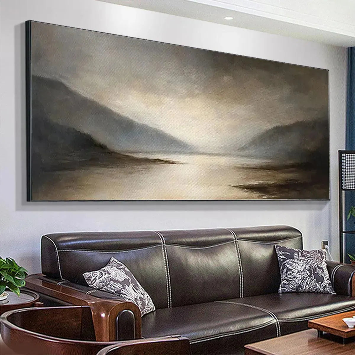 MISTY MORNING SERENITY: Landscape Painting, Panoramic Wall Art, Neutral Decor - Image 5