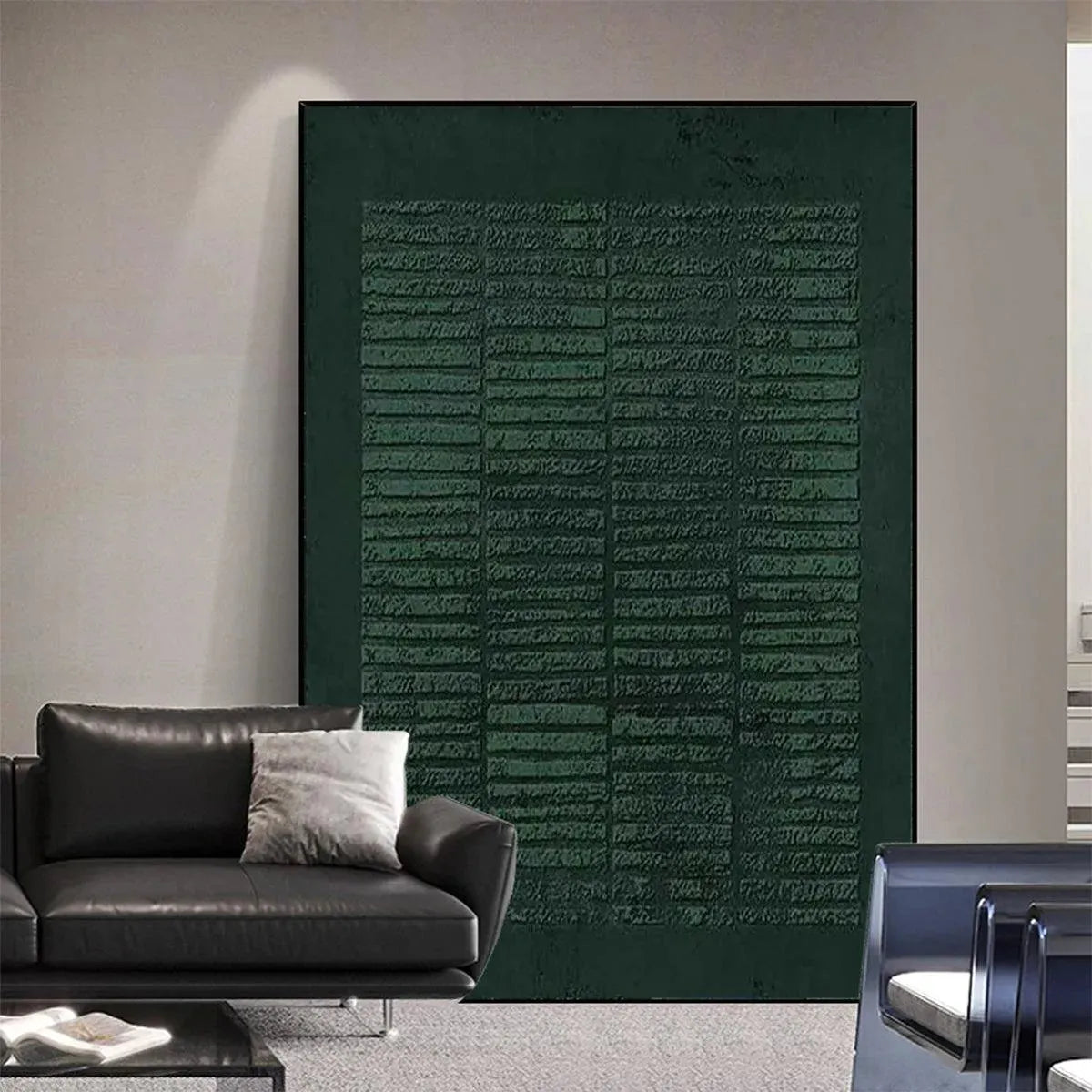 DARK GREEN TEXTURED GRID: Minimalist Textured Painting - Image 6