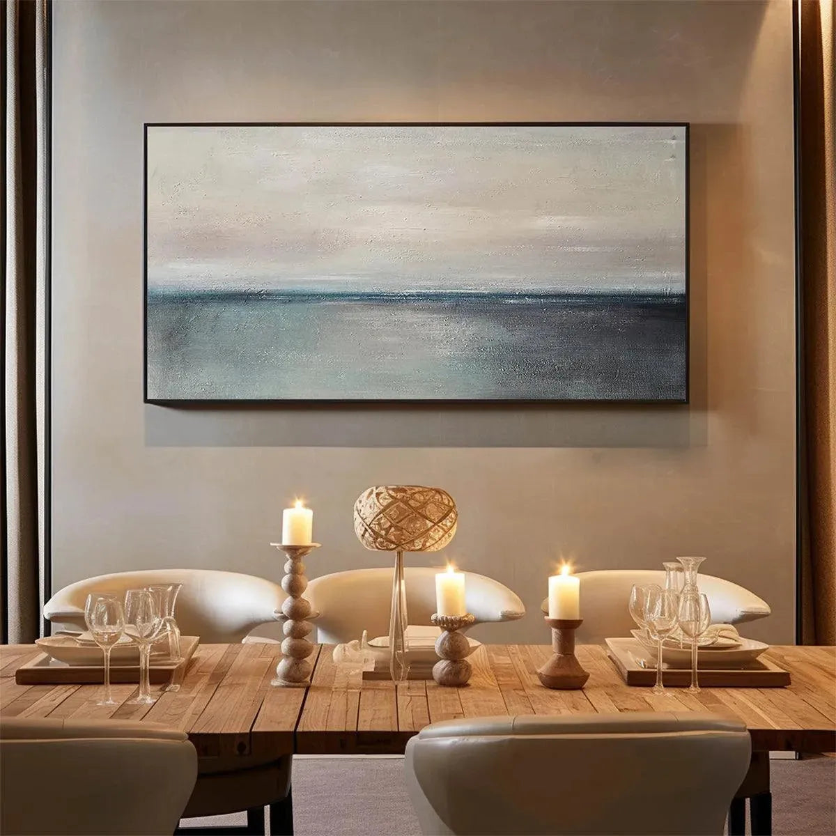 SERENE HORIZON: Panoramic Seascape Painting, Horizontal Wall Art - Image 7