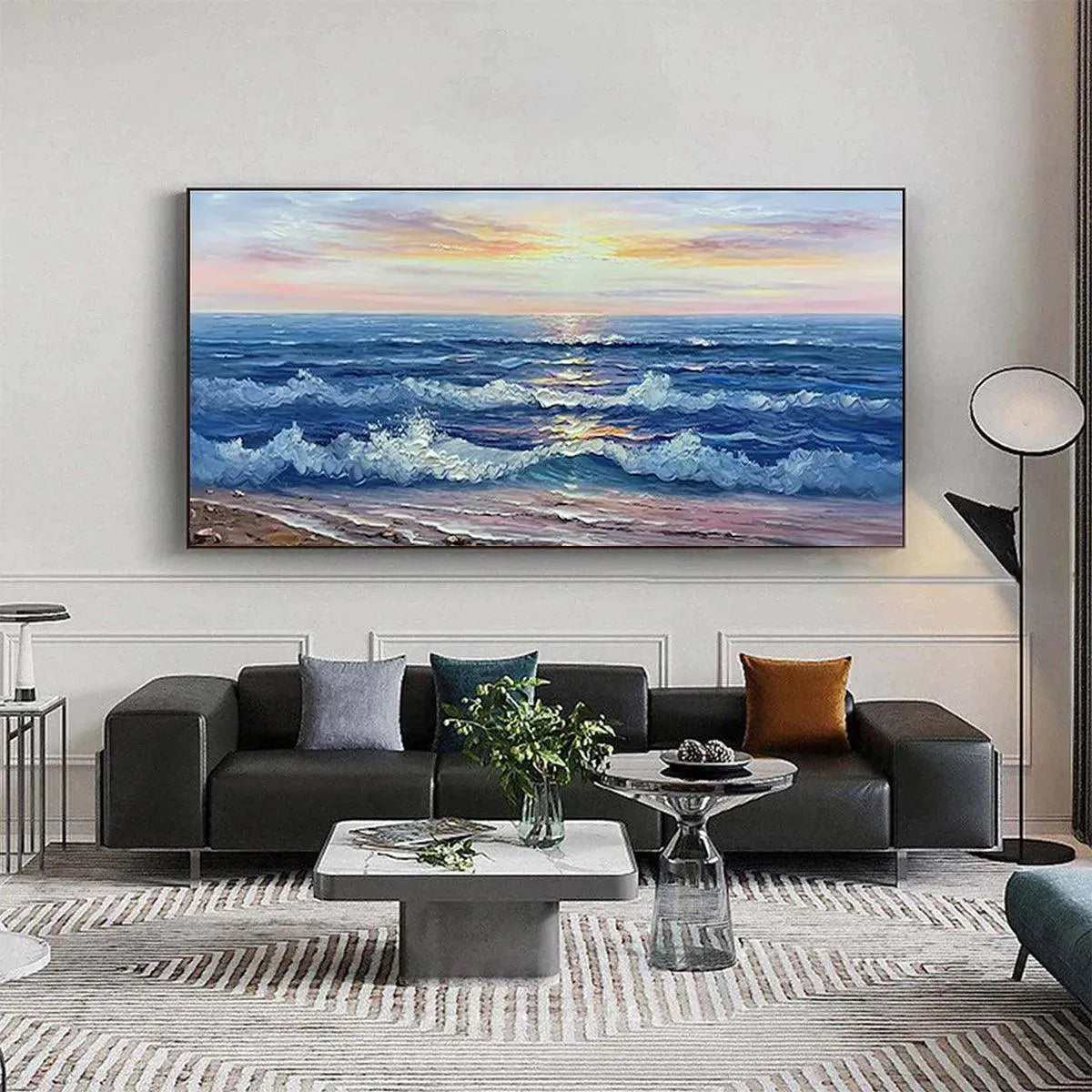GOLDEN SUNSET SERENADE: Panoramic Ocean Sunset Painting - Image 7