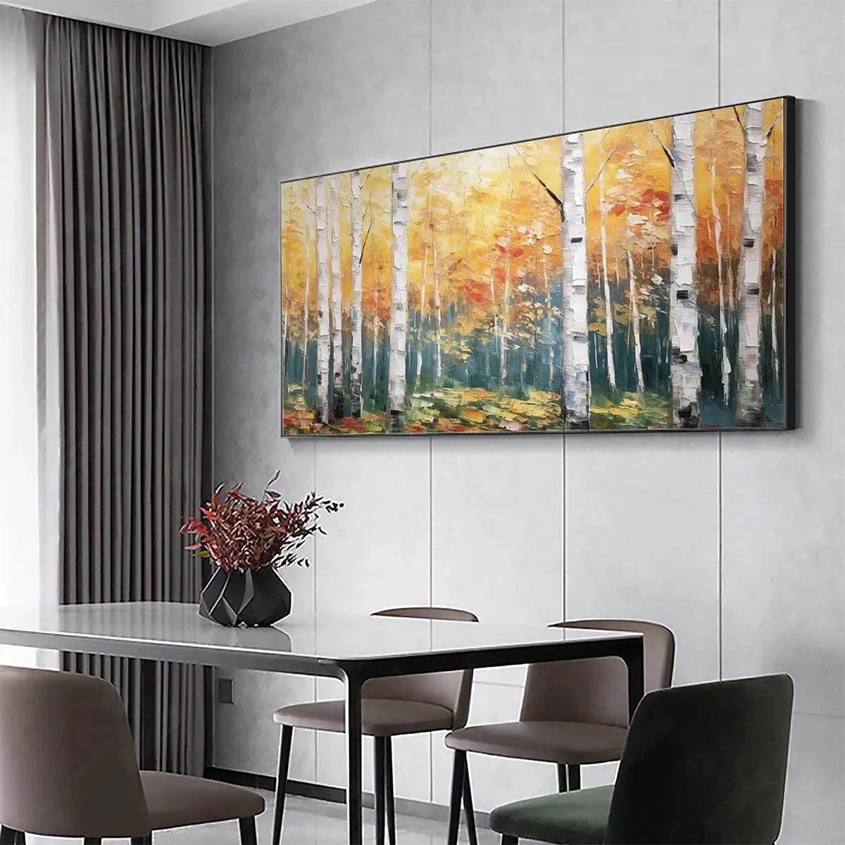 GOLDEN BIRCH GROVE: Forest Painting in Yellow and White - Image 5