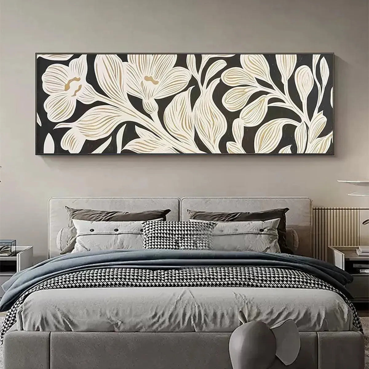 GOLDEN FLORAL PANORAMIC: Floral Painting, Panoramic Wall Art, Black and Gold Decor - Image 6
