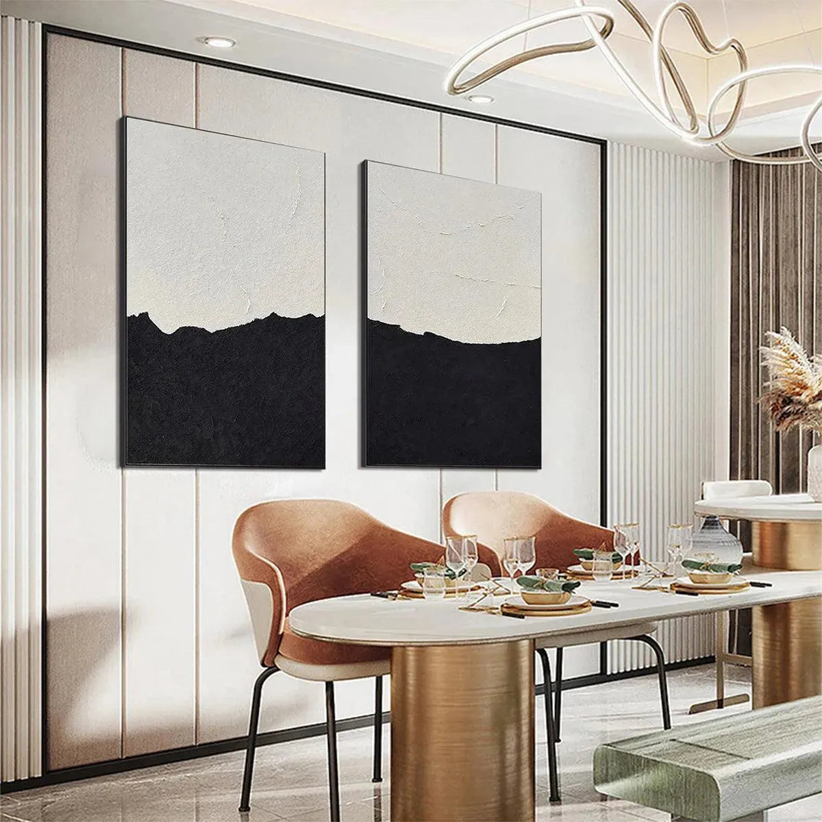 BLACK & WHITE ABSTRACT LANDSCAPE DIPTYCH: Textured Abstract Painting Set of 2, Vertical Wall Art - Image 3