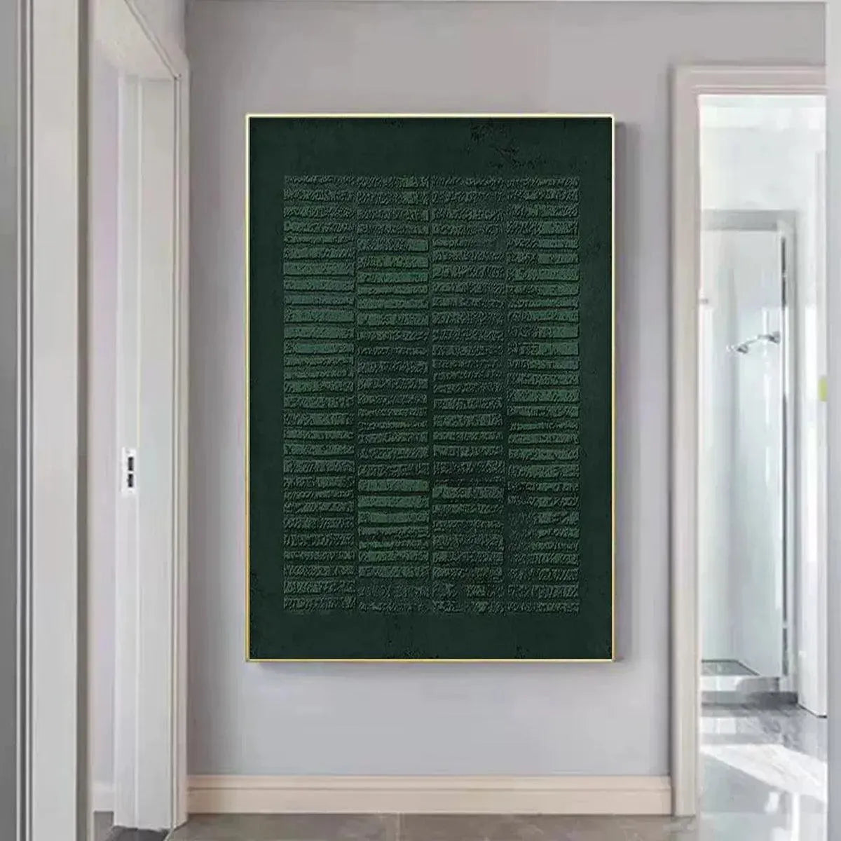 DARK GREEN TEXTURED GRID: Minimalist Textured Painting - Image 8