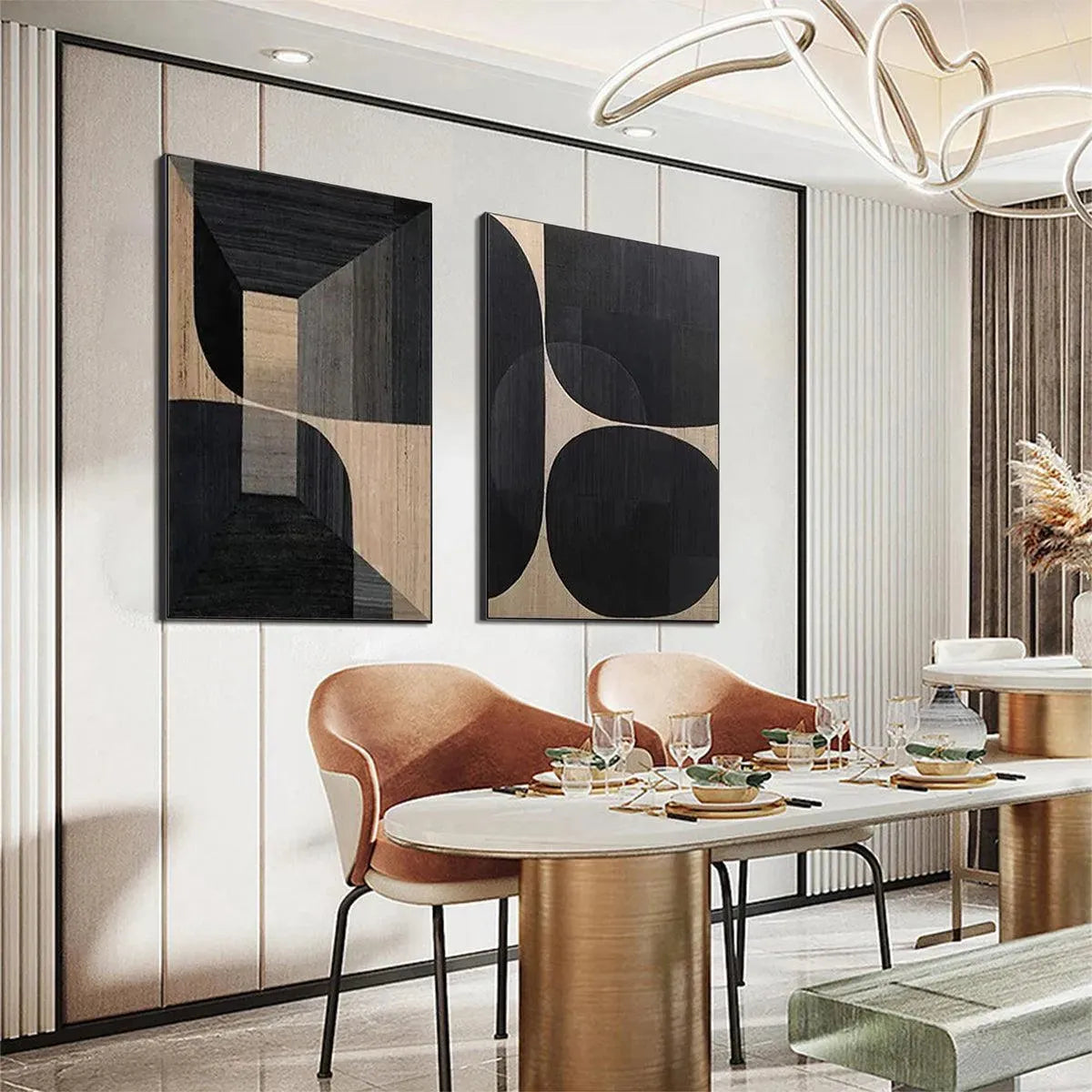 MINIMALIST GEOMETRIC DIPTYCH: Abstract Geometric Painting Set of 2, Square Wall Art - Image 6