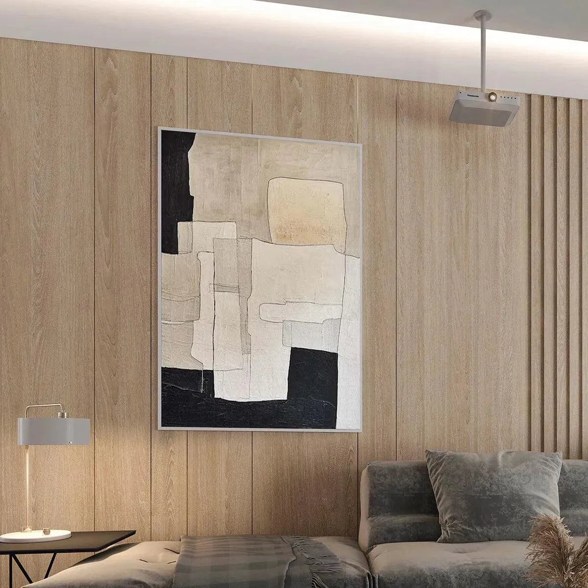 NEUTRAL ABSTRACT: Minimalist Abstract Painting in Beige and Black - Image 7