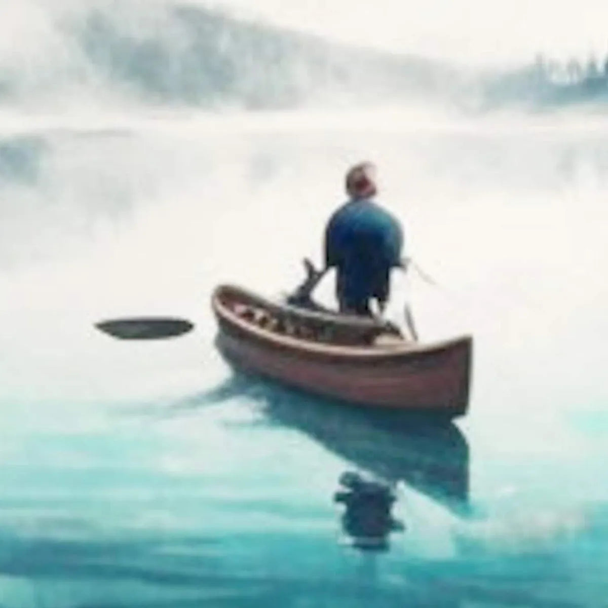 SOLITUDE'S EMBRACE: Panoramic Lake and Mountain Landscape Oil Painting with Canoe - Image 5