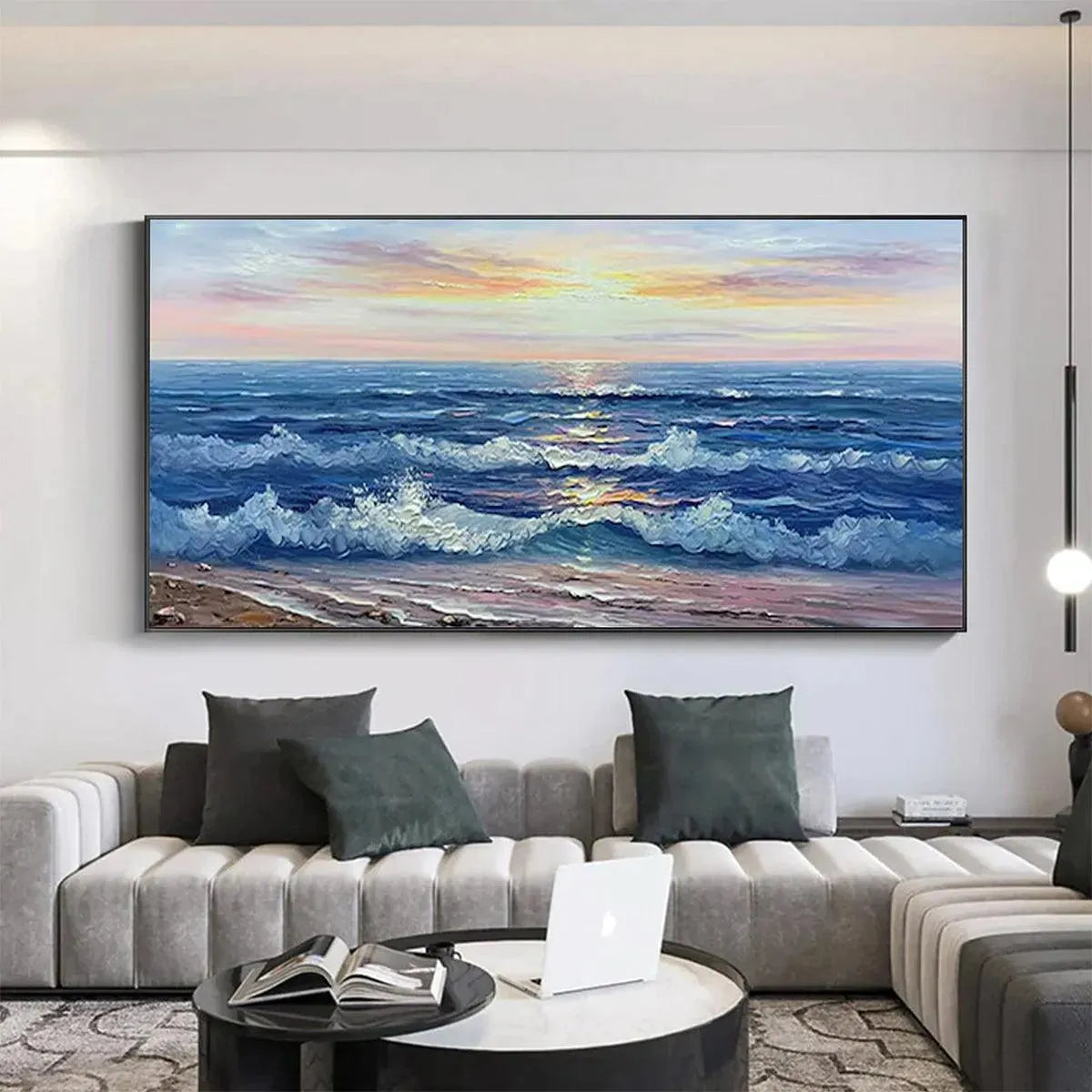GOLDEN SUNSET SERENADE: Panoramic Ocean Sunset Painting - Image 2