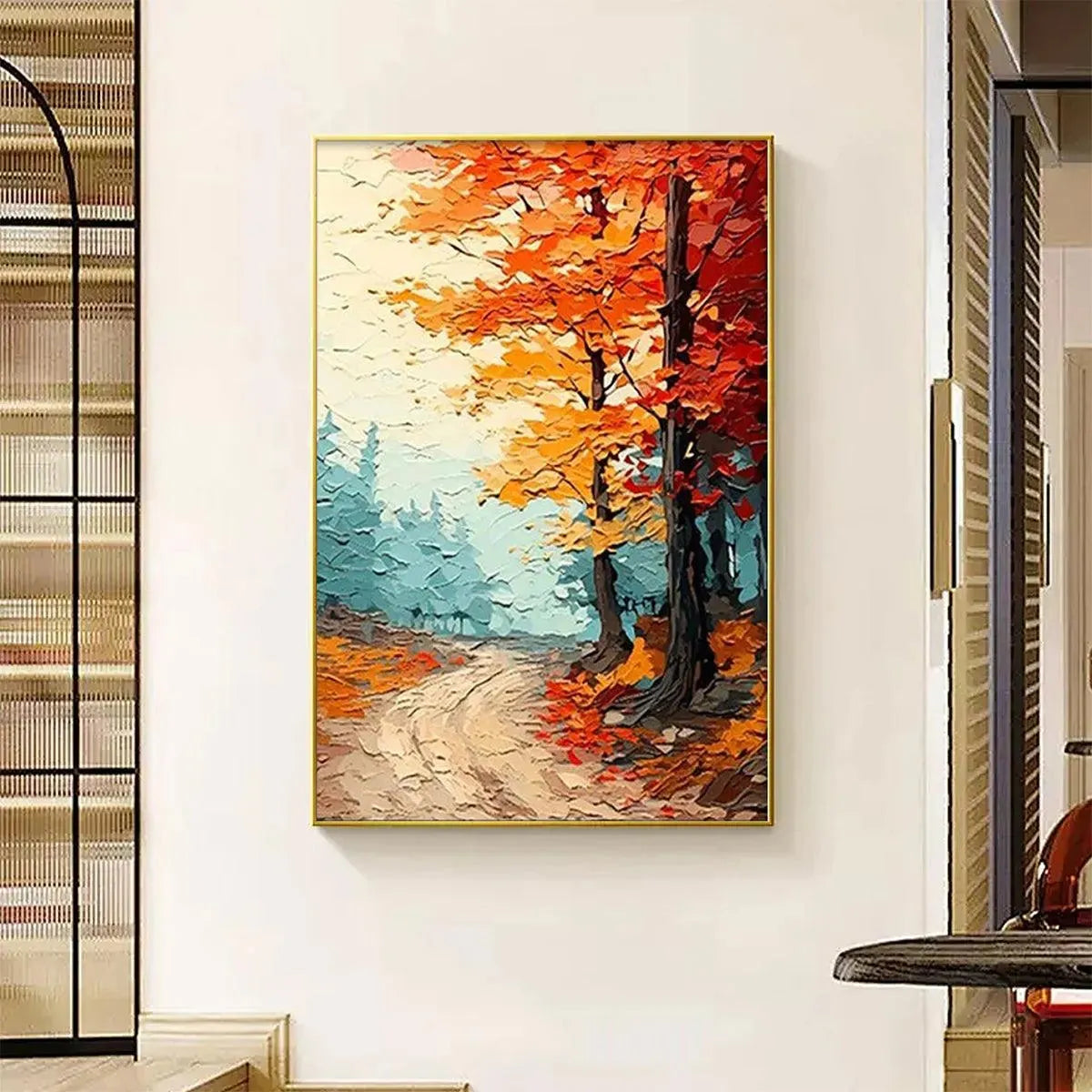 AUTUMN PATH: Textured Forest Path Painting, Orange and Blue Wall Art, Vertical Canvas, Impasto Decor - Image 6