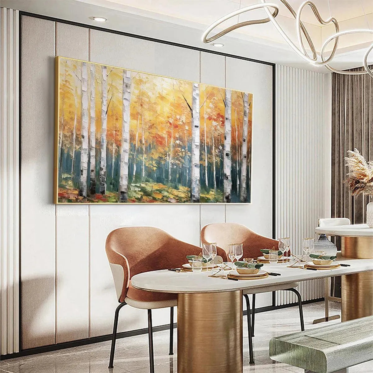 GOLDEN BIRCH GROVE: Forest Painting in Yellow and White - Image 7