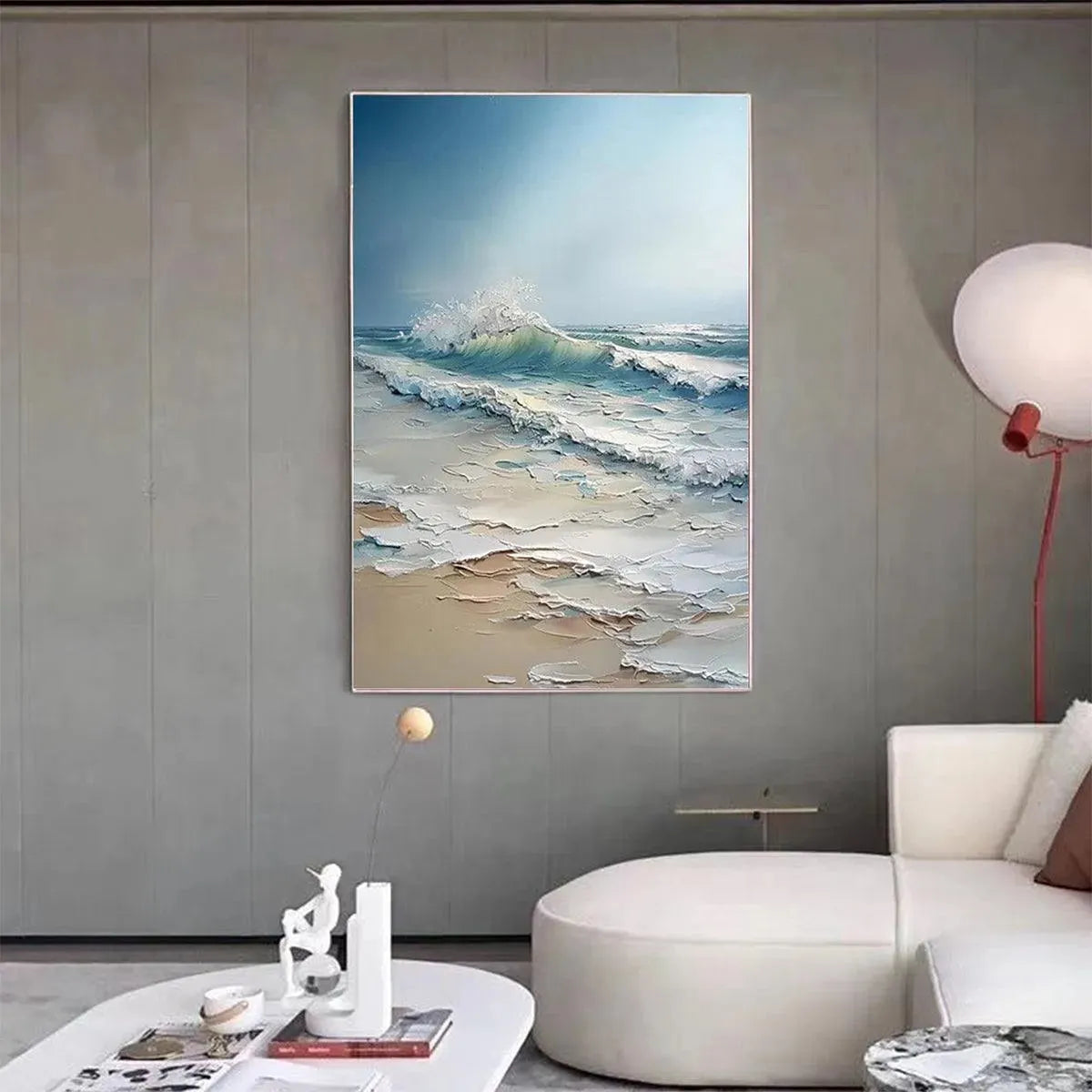 OCEAN'S EMBRACE: Textured Ocean Painting, Impasto Wall Art, Vertical Canvas, Beach Decor - Image 8