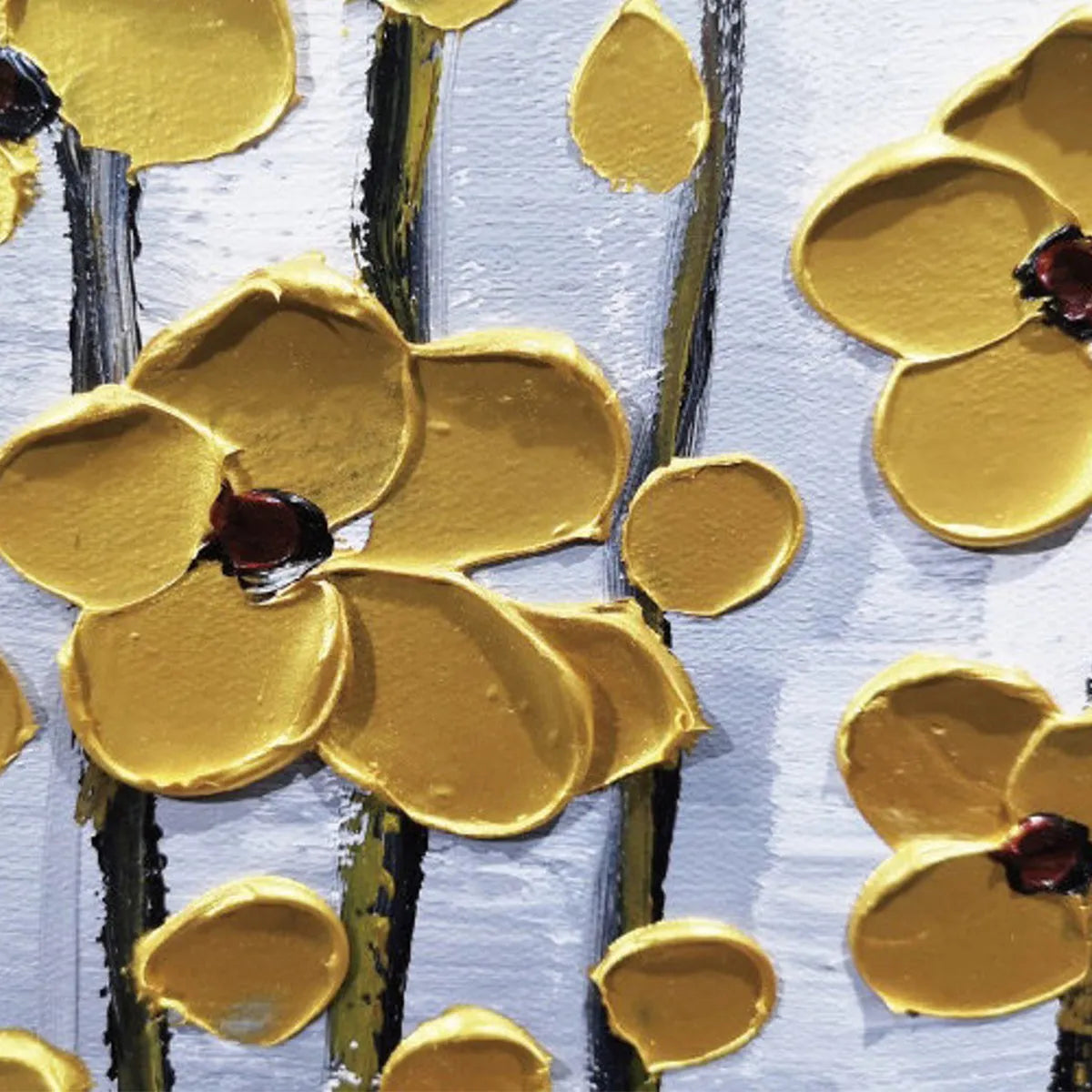 GOLDEN RAIN: Minimalist Floral Oil Painting in Gold and Grey - Image 3