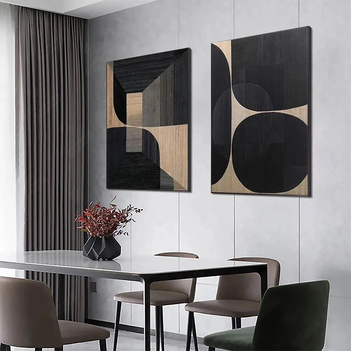 MINIMALIST GEOMETRIC DIPTYCH: Abstract Geometric Painting Set of 2, Square Wall Art - Image 8