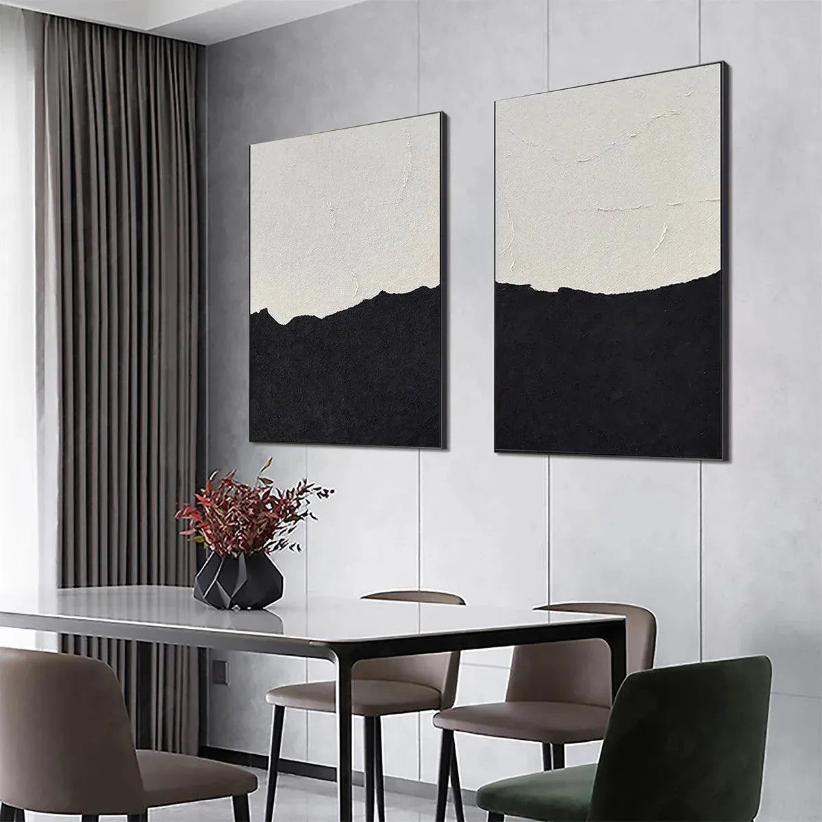 BLACK & WHITE ABSTRACT LANDSCAPE DIPTYCH: Textured Abstract Painting Set of 2, Vertical Wall Art - Image 5