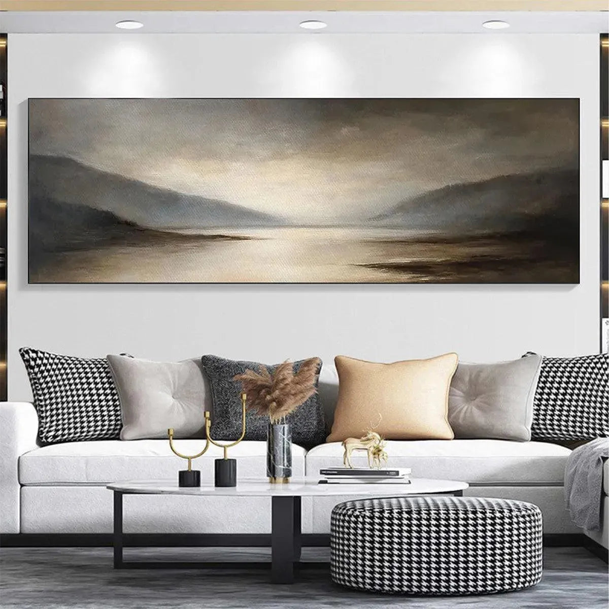 MISTY MORNING SERENITY: Landscape Painting, Panoramic Wall Art, Neutral Decor - Image 8