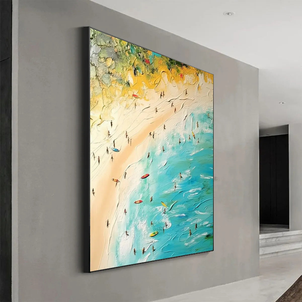SEASIDE REVERIE: Impasto Beach Scene Oil Painting with Figures - Image 3