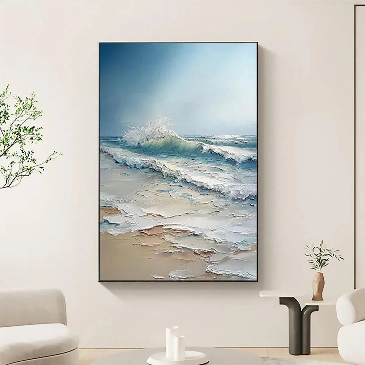 OCEAN'S EMBRACE: Textured Ocean Painting, Impasto Wall Art, Vertical Canvas, Beach Decor - Image 9