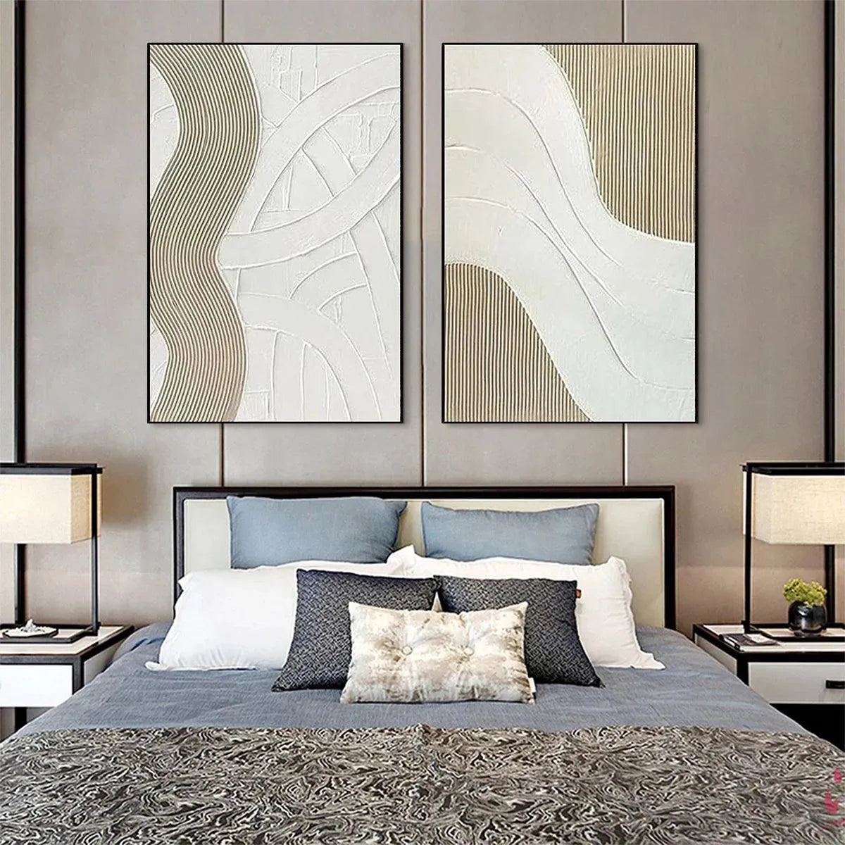 TEXTURED WHITE LINES DIPTYCH: Minimalist Textured Painting Set of 2, Square Wall Art - Image 7