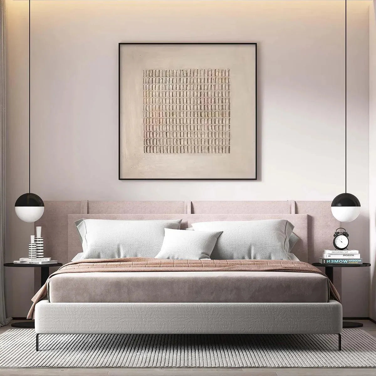 BEIGE GRID: Minimalist Textured Painting in Beige - Image 2