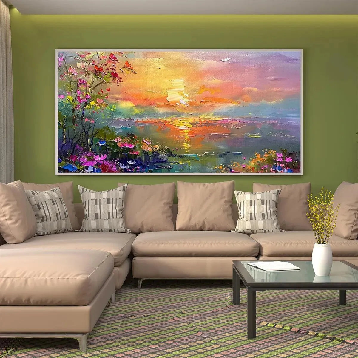 WATERCOLOR SUNSET: Impressionistic Landscape Painting with Sunset and Flowers - Image 6