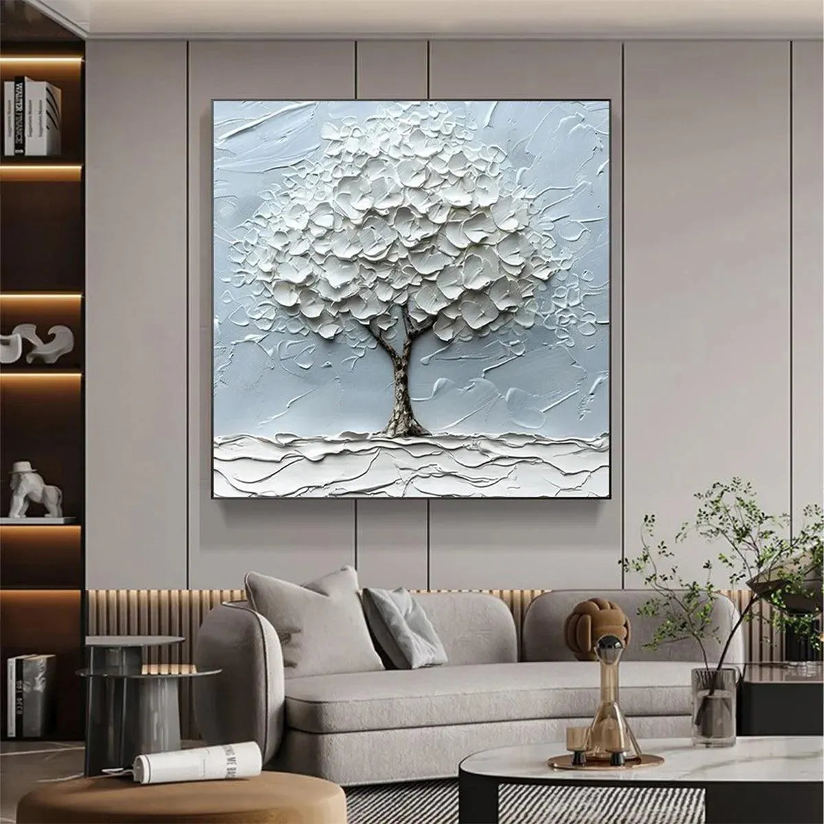 WINTER'S EMBRACE: Textured Tree Painting, Impasto Wall Art, Square Canvas, Winter Decor, Minimalist Art - Image 4