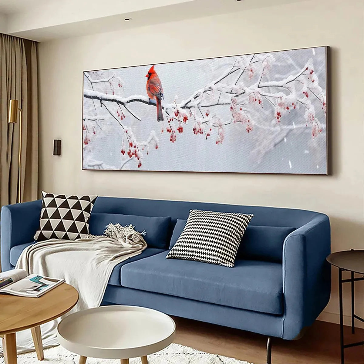 WINTER CARDINAL PANORAMIC: Bird Painting, Panoramic Wall Art, Winter Decor - Image 4