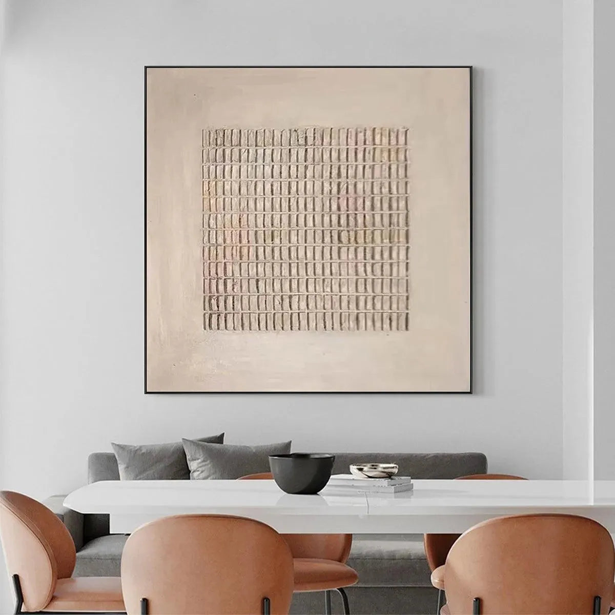 BEIGE GRID: Minimalist Textured Painting in Beige - Image 4