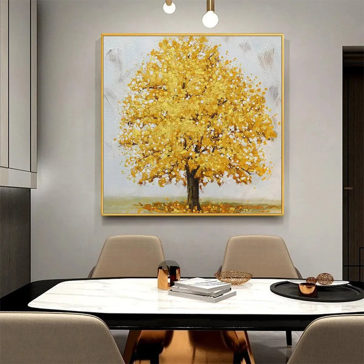 GOLDEN MAJESTY: Textured Golden Tree Painting, Square Wall Art - Image 5