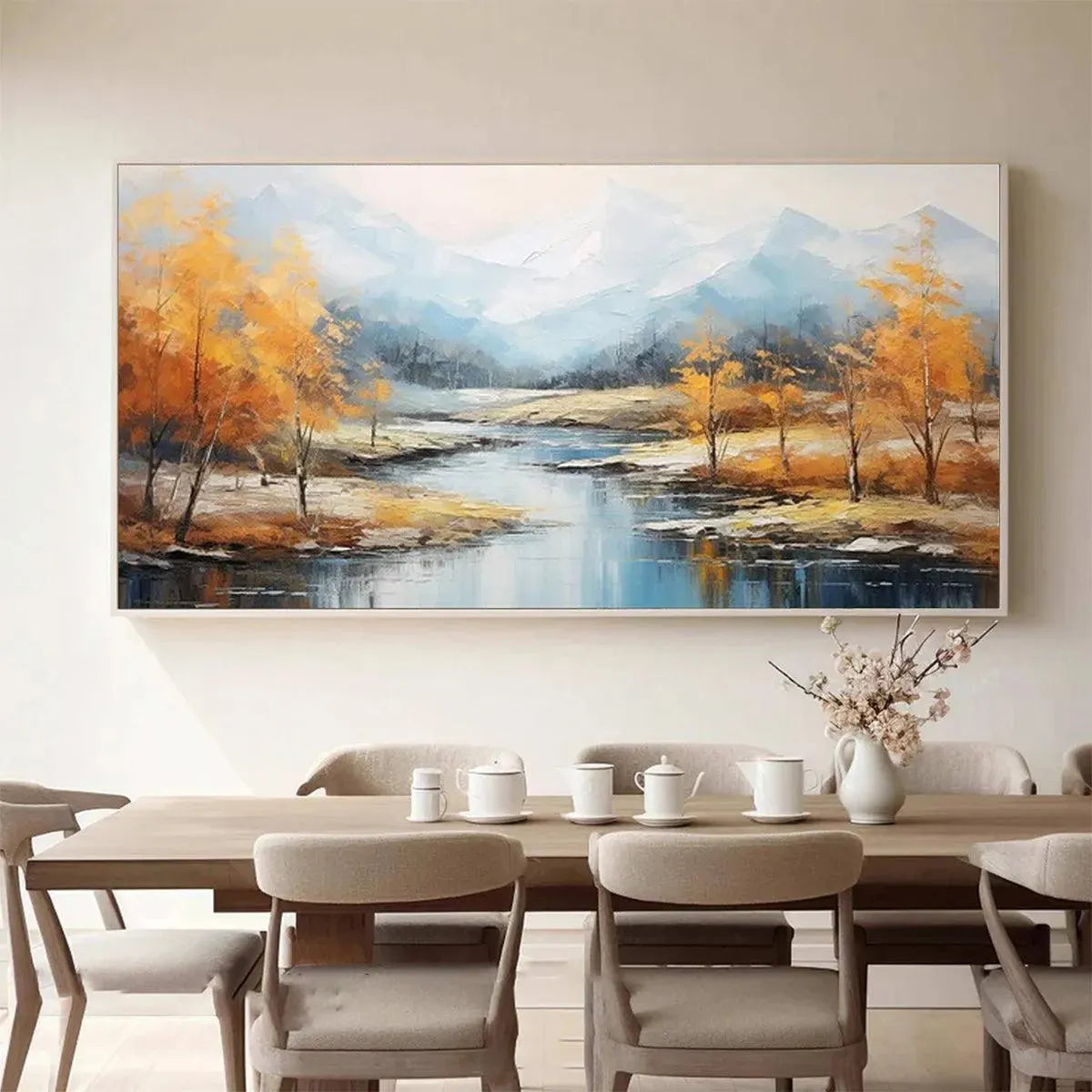 GOLDEN AUTUMN VALLEY: Traditional Landscape Painting in Yellow and Blue - Image 4