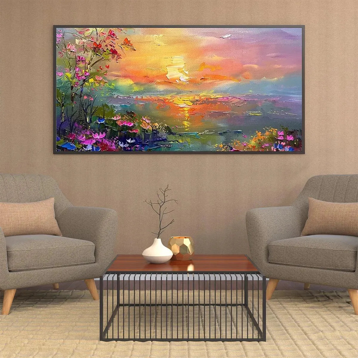 WATERCOLOR SUNSET: Impressionistic Landscape Painting with Sunset and Flowers - Image 8