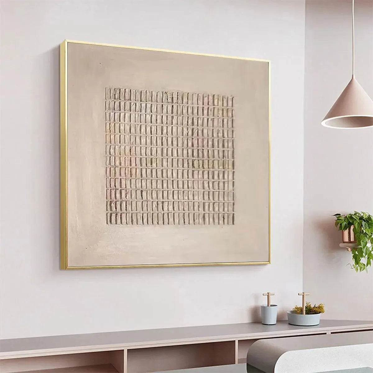 BEIGE GRID: Minimalist Textured Painting in Beige - Image 5